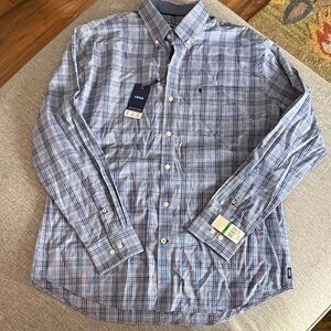Izod Men’s Light Blue Plaid Button-Down Shirt
